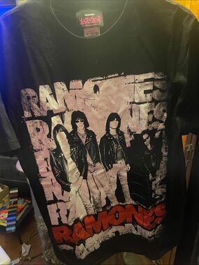 Ramones Black Graphic Band Tee with Red Logo